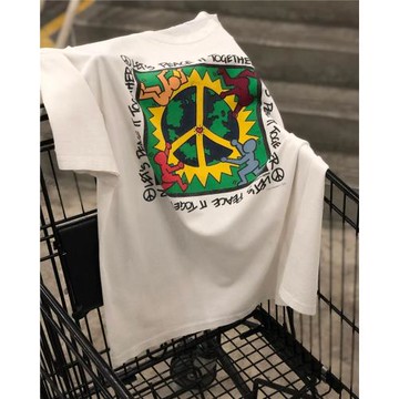 冰感棉！美式vintage復古涂鴉藝術家小眾潮牌短袖T恤男女短袖半袖