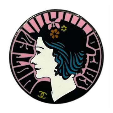 二手品 CHANEL COCO黑色拚紫圓形胸針