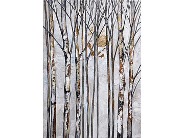 白樺樹繪畫樹原創藝術油畫森林景觀牆藝術