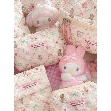 QueenJ Studio 復古甜心手作包大容量化妝包單肩背包購物袋化妝包