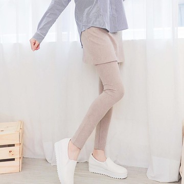 【冬天必備】厚紡磨毛保暖假兩件內搭褲-麻花卡其/寒流