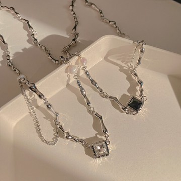 不規則幾何鋯石珍珠項鏈女夏ins小眾高級感設計鎖骨鏈年新款