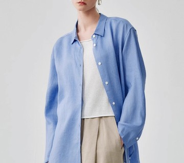【度假】法式簡約/鬆弛感寬鬆/亞麻襯衫
