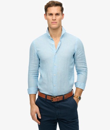 Superdry Men's Vacation Long Sleeved Linen Shirt Blue Size: M