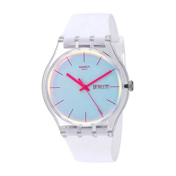 Swatch斯沃琪瑞士手表星期日歷創意石英男女表SUOK713炫白極光