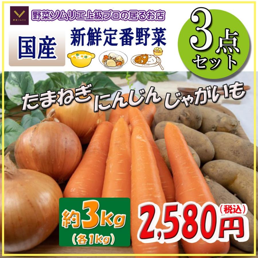 定番野菜 たまねぎ にんじん じゃがいも 3点セット カレーセット カレーライス用 約3ｋｇ 送料無料