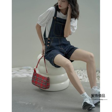 牛仔短褲吊帶褲女夏季韓版寬鬆顯瘦減齡小個子薄款闊腿褲【聚物優品】