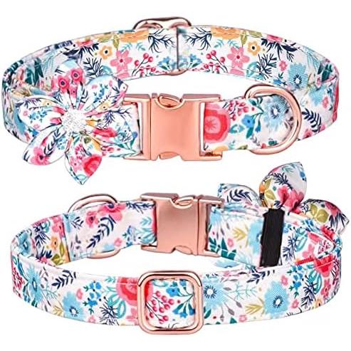 Faygarsle Cotton Designer Dogs Collar Cute Flower Dog Collars for Girl  Female Small Medium Large Dogs with Flower Charms M