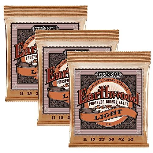 Ernie Ball Earthwood Light Phosphor Bronze Acoustic Guitar Strings 3ーpack,