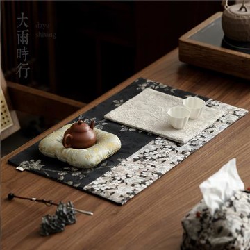 侘寂風干泡茶席輕奢高端禪意桌旗干泡臺布藝壺承隔熱主人杯墊茶巾