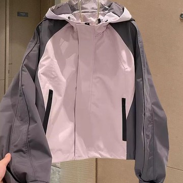 服飾時尚 防風外套 風衣外套機車外套 中大尺寸 M-3XL新款拼接連帽棒球衝鋒衣撞色短外套寬鬆百搭外套-8559.