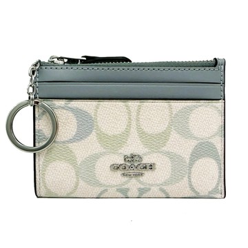 【COACH】C LOGO悠遊卡夾鑰匙零錢包(彩色藍)