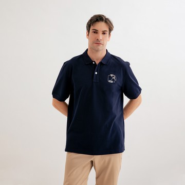 男裝-傘LOGO刺繡短袖POLO衫-藏青色