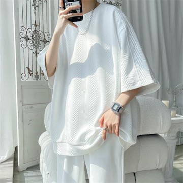 oversize華夫格重磅短袖t恤男款夏季潮牌半截袖潮流大碼體恤衣服