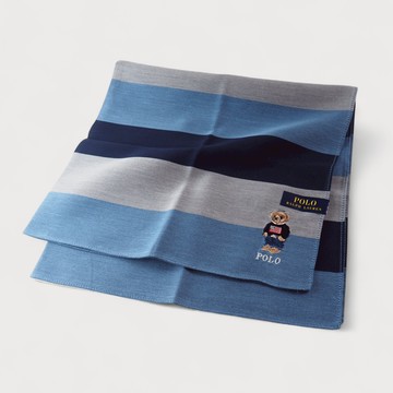 RALPH LAUREN POLO BEAR小熊刺繡彩色橫條純棉手帕(藍色 48×48cm 日本製 )