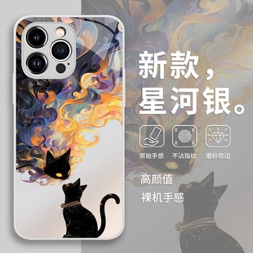 精孔落入凡塵黑貓手機殼蘋果18promax藝術17高級感iphone16小眾15玻璃