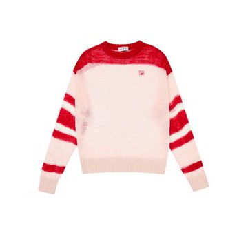 FILA官方直營 女款 #復古飛馳 長袖針織衫 線衫 上衣-棗紅 5SWZ-5429-PK