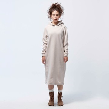 COZEE-刷毛連帽洋裝-銀啡麻