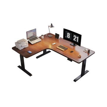 MGSHOP MGSHOP左右L型轉角雙機芯電動升降桌140CM /120電腦桌 辦公桌 書桌 兒童升降桌(南洋楹木實木板材))