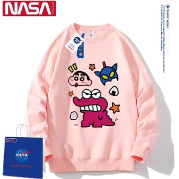 nasa聯名蠟筆小新粉色衛衣男女圓領早春秋冬季新款初中生無帽上衣