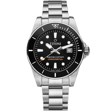 TITONI 海洋探索 SEASCOPER 300 天文台認證 陶瓷圈 潛水機械腕錶 錶 手錶 送禮 42mm / 83300S-BK-702