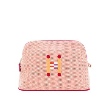 Hermes 展示品 Bolide Crazy H 刺繡帆布收納包(橙/覆盆子)