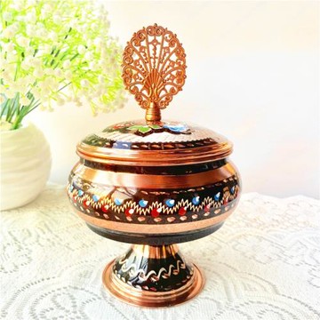 土耳其進口純手工紫銅胎手繪琺瑯彩手雕歐式大糖罐果盤點心盒吸睛