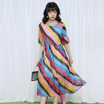 夏清倉#深圳南油9魅NY0A0605絢爛彩虹裙子連衣裙女夏