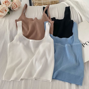 法式白色吊帶女夏西裝內搭短款無袖性感上衣美背針織背心辣妹外穿