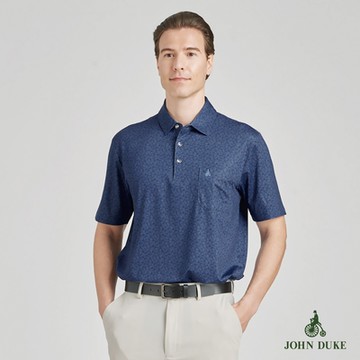 【JOHN DUKE約翰公爵】男裝吸排彈性抗UV襯衫領印花短袖休閒POLO衫_藍(20-4V2828)