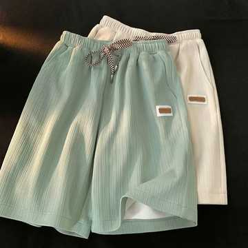 『癮品流行』 五分短褲 冰絲短褲 運動短褲 休閑短褲 短褲男 五分褲 抽繩寬鬆百搭短褲 夏季穿搭必備 褲子男 冰絲褲