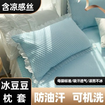 🔥臺灣出貨🔥【2209次迴購】夏季涼感冰豆豆枕頭套冰絲單枕套ins風一對裝透氣枕芯套涼席枕套1