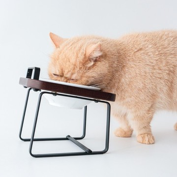 原木寵物托高碗架  XS/胡桃木色