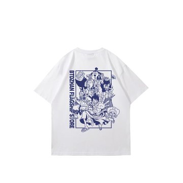 百T大戰青少年t恤日系復古動漫聯名男生夏季動漫印花寬松短袖潮