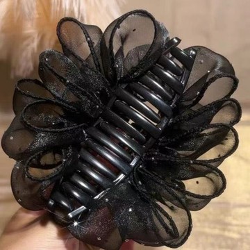 歐根紗蝴蝶結抓夾女後腦勺盤發發夾髮量多鯊魚夾氣質夾子髮卡頭飾