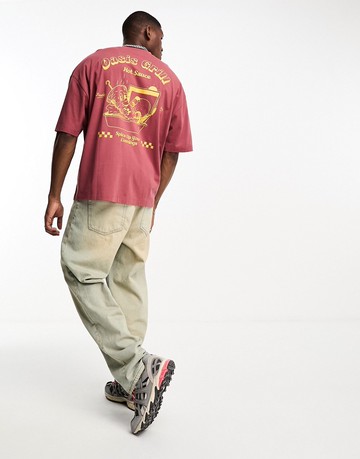 ASOS DESIGN oversized t-shirt in light red with cartoon back print-Brown