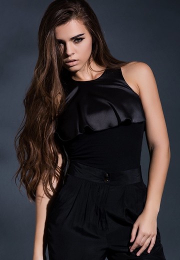 綢緞針織修身彈性襯衣上衣鉛色