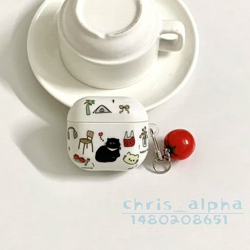 ins風插畫小貓 卡通 可愛Airpods4保護套 Pro2耳機殼 1/2/3/4代保護殼 pro蘋果防摔殼