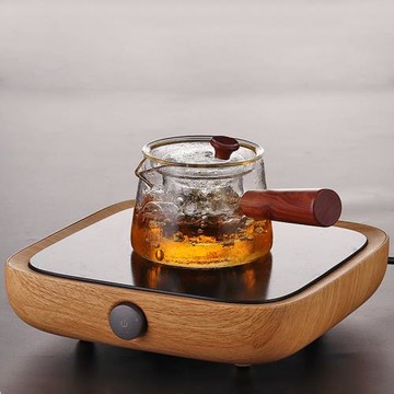 日式木把錐形煮茶器泡茶壺玻璃側把錘紋茶壺帶過濾耐熱電陶爐套裝