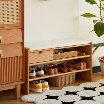 台灣公司貨 免運 可開票 凳子 椅子 北歐實木換鞋凳家用門口入戶可坐軟包座墊鞋柜一體長條凳子