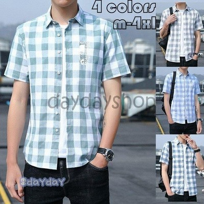 チェック柄 シャツ メンズ おしゃれ カジュアルシャツ ワイシャツ 綿 春夏 半袖 しま シャツ 大きいサイズ カジュアルシャツ 新作 4色 通販 Lineポイント最大get Lineショッピング