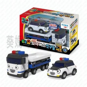 🎉現貨🎉可超取🇰🇷韓國境內版 小巴士 tayo 特警運輸車組 迷你 緊急出動 雙重 警車 車輛運輸拖板車 套組 兩件組
