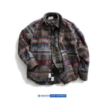 19 A/W羊毛咔嘰復古日系民族風襯衫加厚保暖襯衣工裝夾克外套男潮