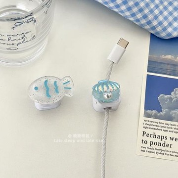 ins風可愛小魚數據線收納理線器辦公桌面充電線保護套防折斷學生