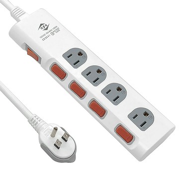 【威電】CK-3541 3孔5開4座 掛孔 加大間距 電腦線 延長線 6尺/9尺(平貼 拉環 插頭 好拔 過載斷電 電源線組)