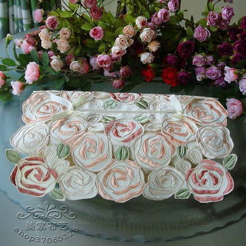 外貿出口 刺繡 滿工繡花 紙巾套 餐巾套 【花團錦簇玫瑰系列】