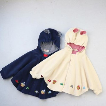 日系冬季搖粒絨加厚男女兒童披肩防風保暖斗篷 寶寶連帽外套上衣