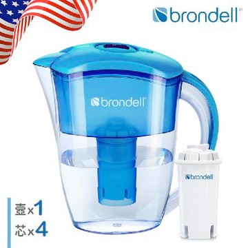 【美國邦特爾】brondell H2O+濾水壺(藍)＋4入芯(1壺4芯)