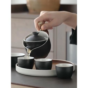 旅行茶具套裝青花瓷便攜小康泡逍遙壺懶人自動玻璃茶水分離泡茶壺