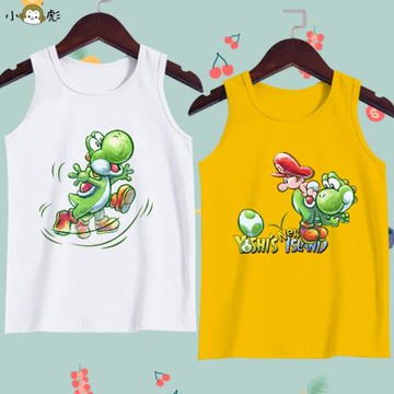 任天堂游戲超級馬里奧耀西新耀西島無袖T恤衫男女兒童裝學生背心